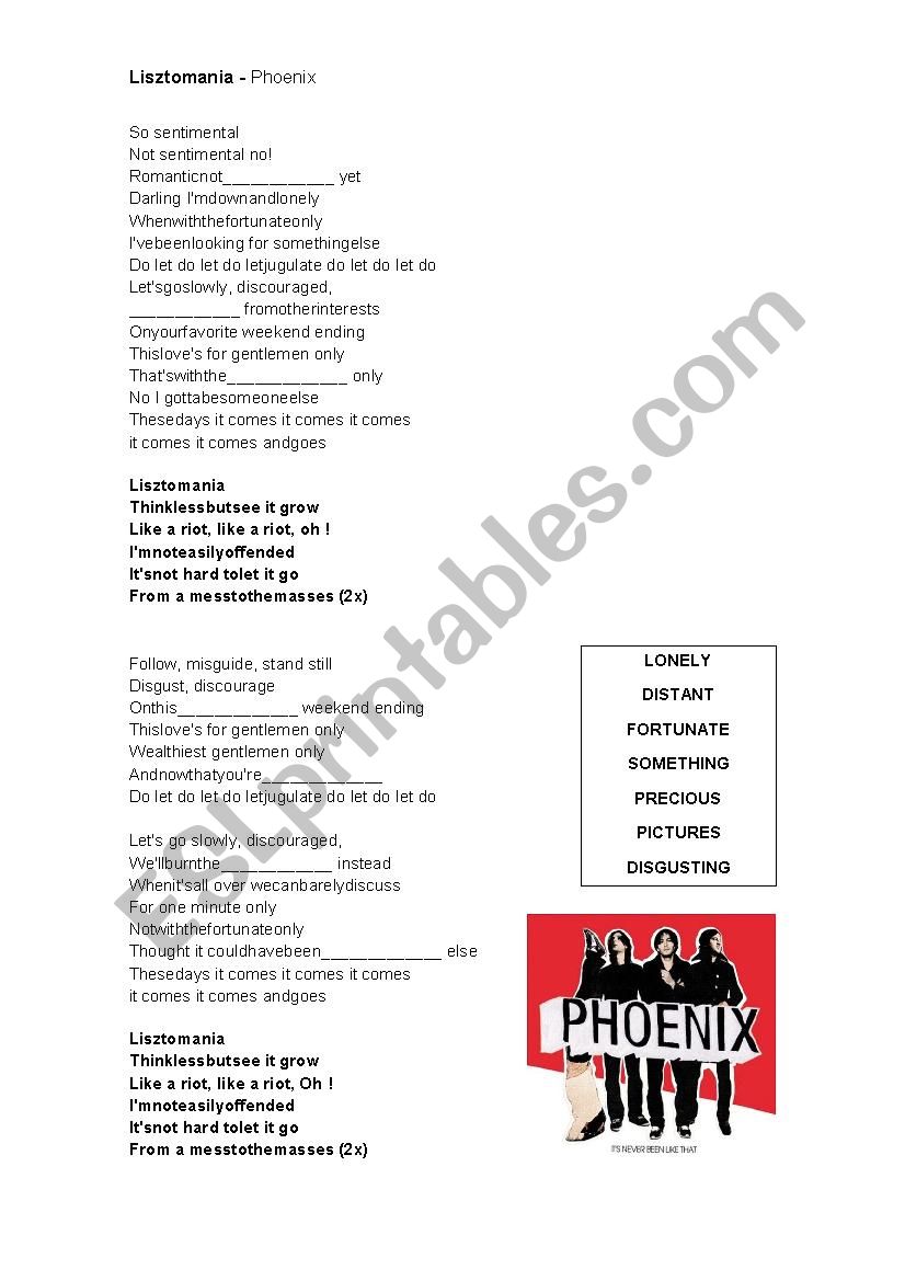 Lisztomania worksheet