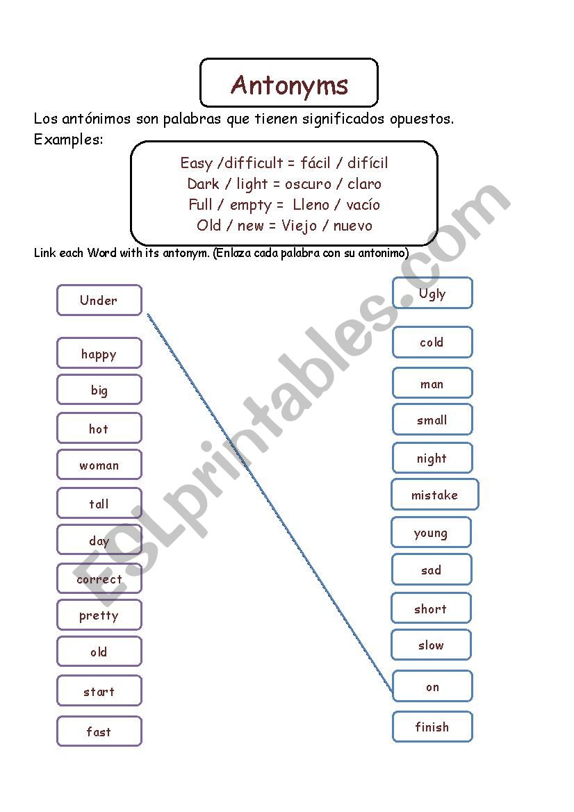 Antonyms worksheet