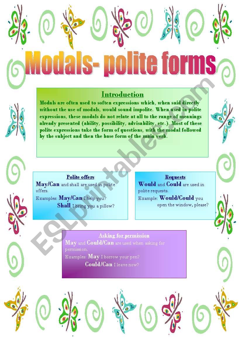 Modals- polite forms worksheet