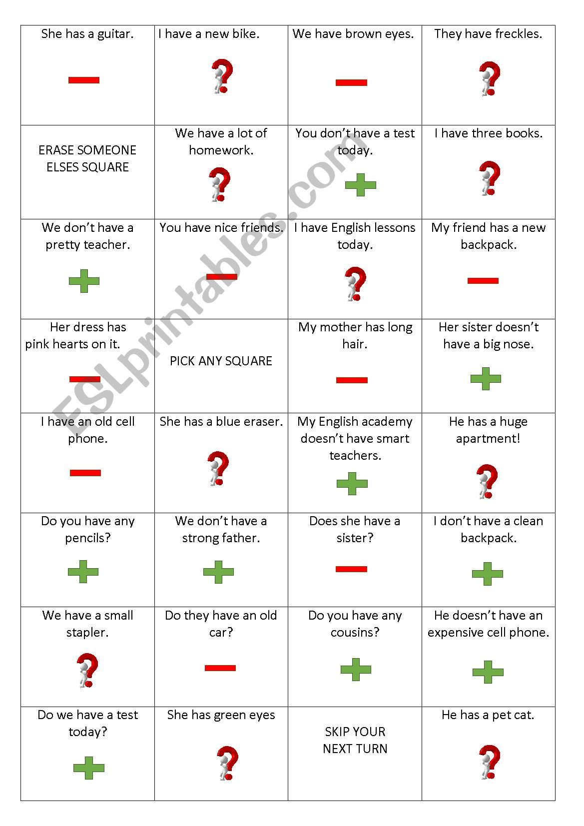 Have Has Coin Toss Game worksheet