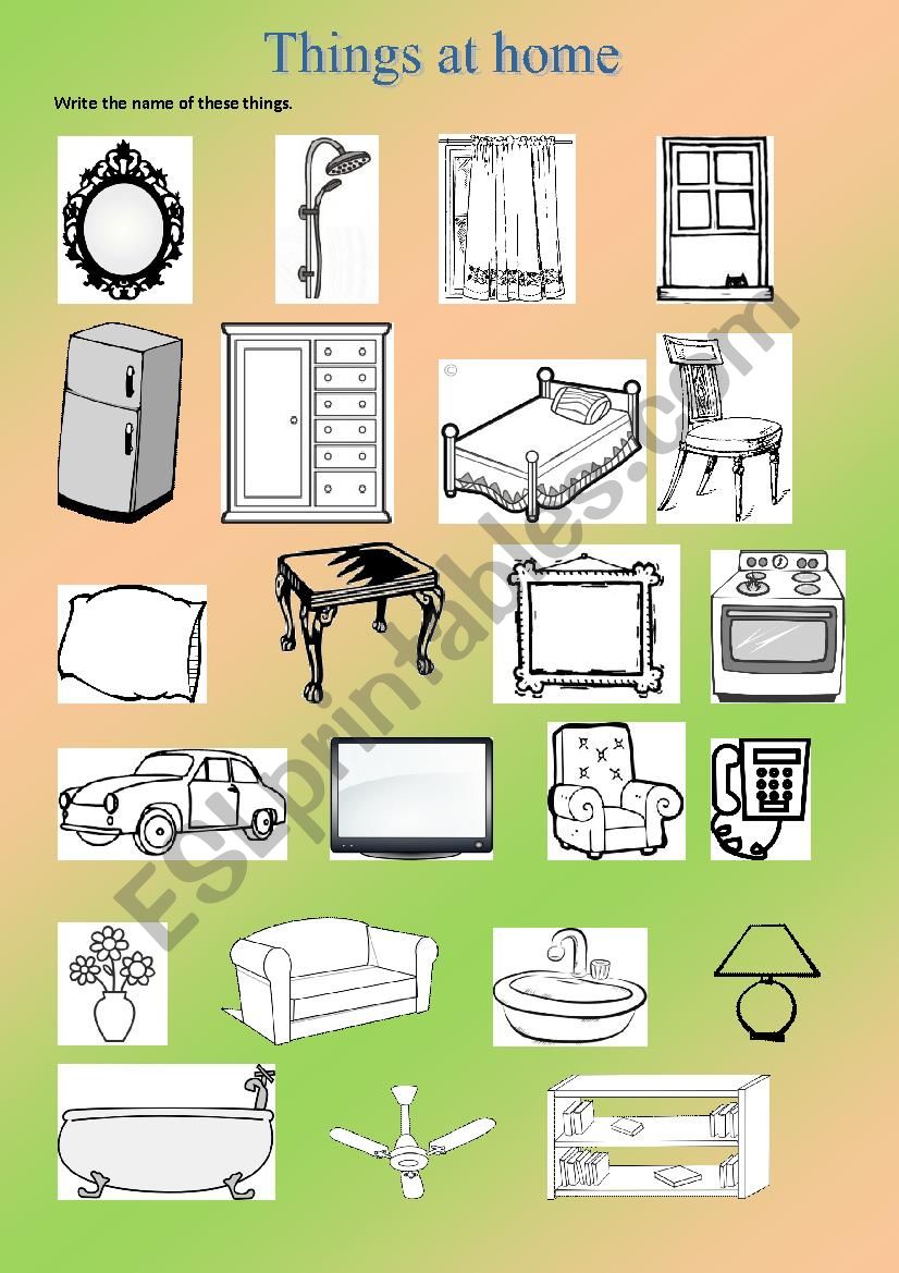 things at home worksheet