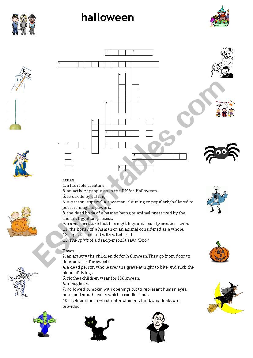 halloween criss cross puzzle worksheet