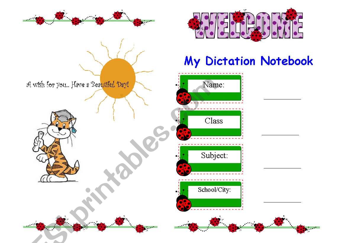 Dictation Notebook Cover worksheet