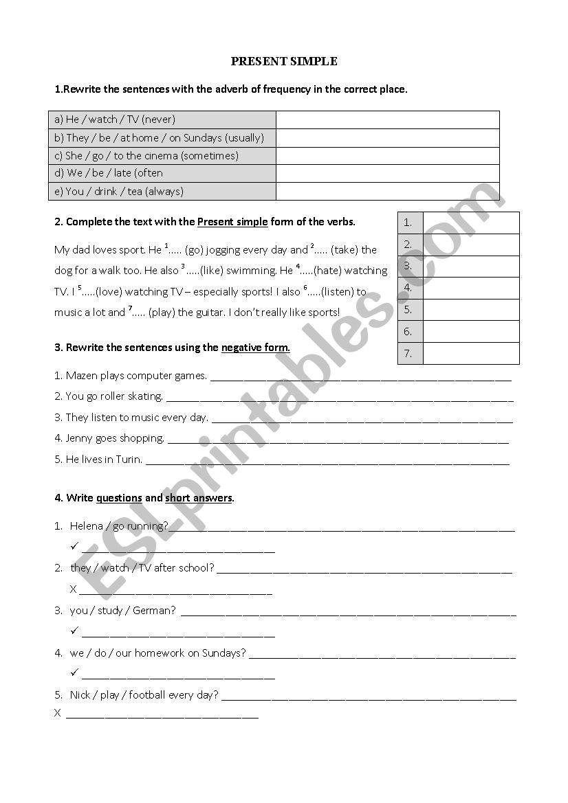 Present Simple worksheet