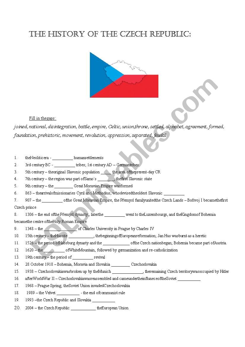 History of the Czech Republic worksheet