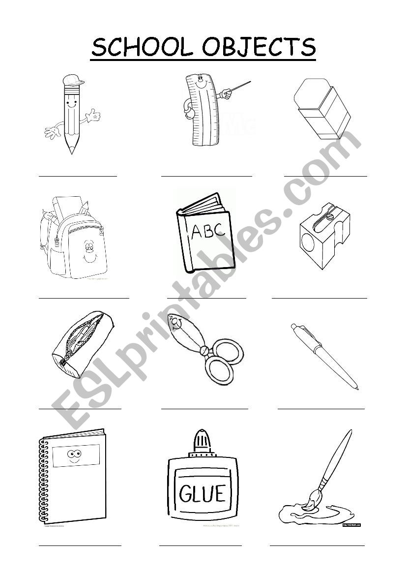 School objects worksheet