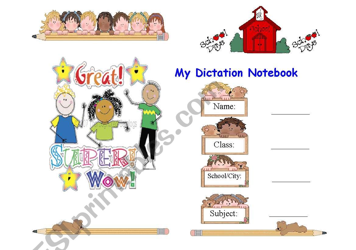 Dictation Notebook Cover 2 worksheet