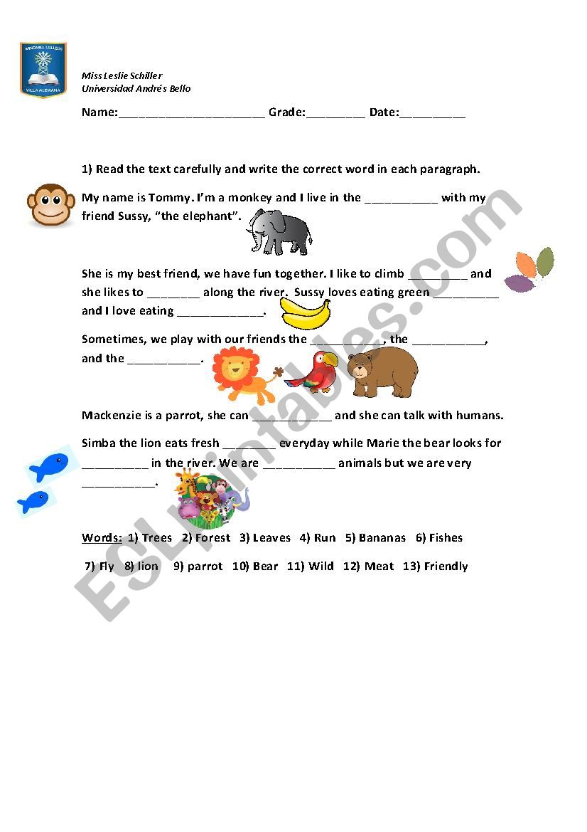 ANIMALS worksheet