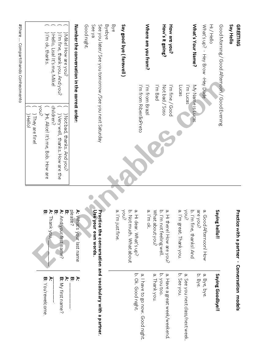 Greeting and Numbers worksheet