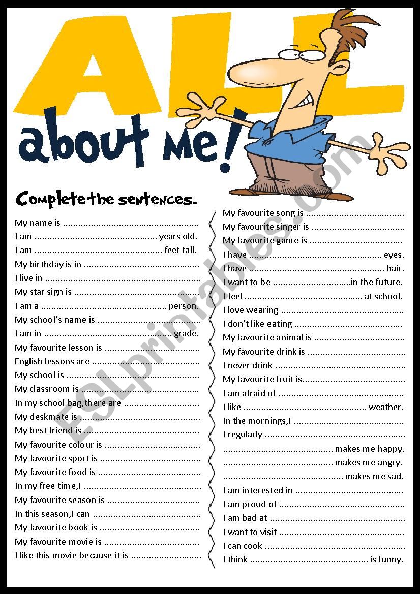 All about me writing prompts worksheet