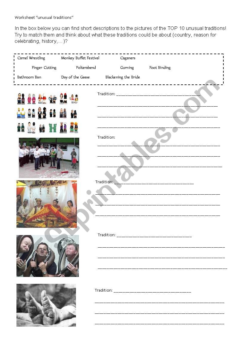 Unusual traditions worksheet