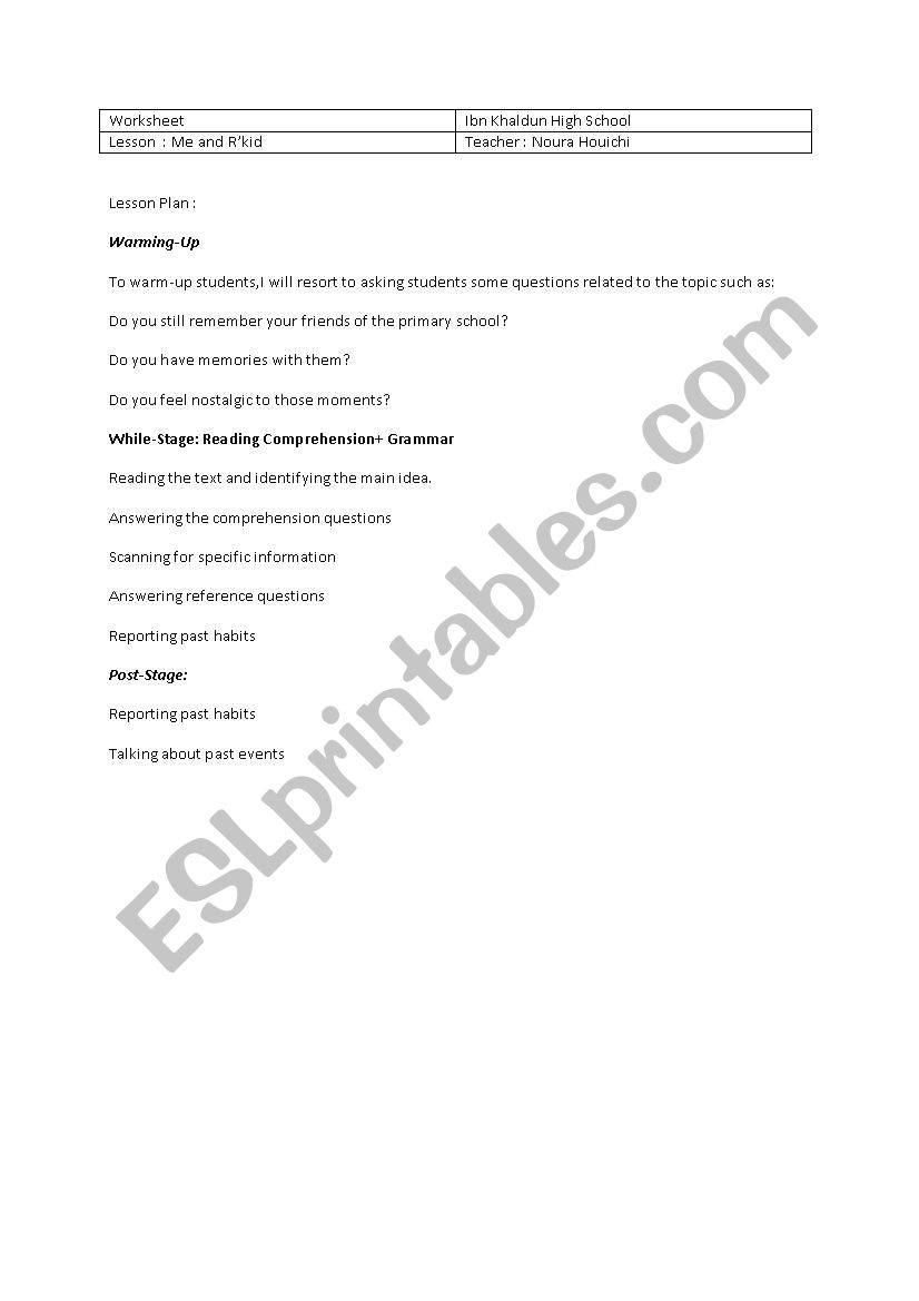 Lesson Plan worksheet