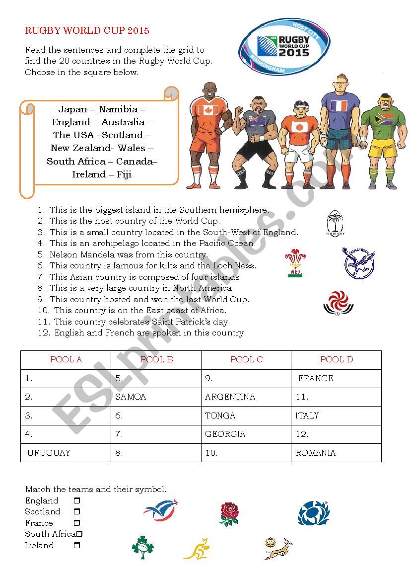 Rugby World Cup 2015 worksheet