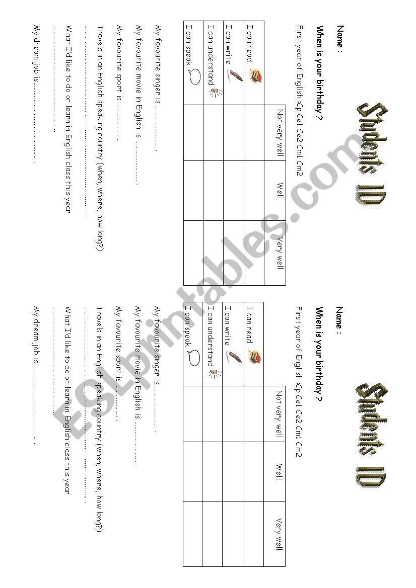 Students ID worksheet