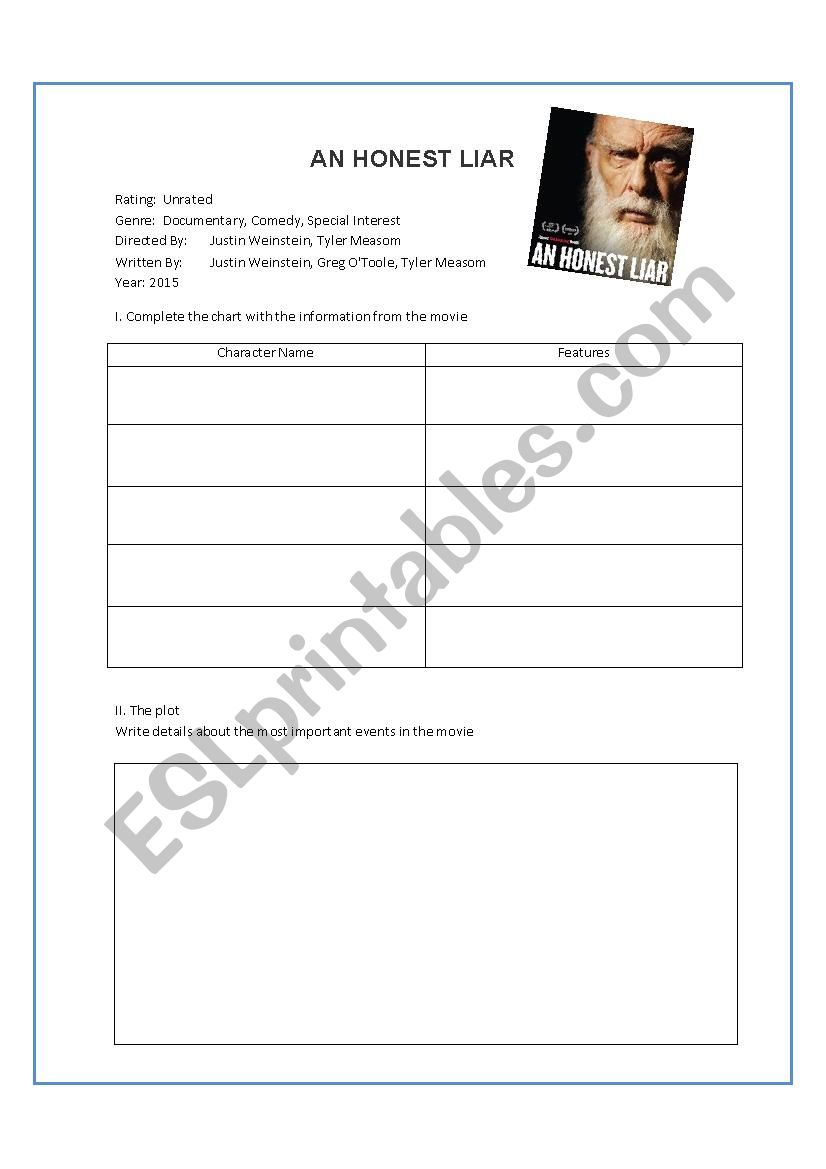 An Honest Liar worksheet