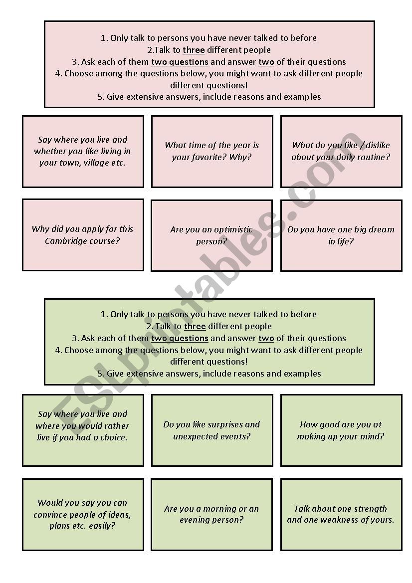 CAMBRIDGE EXAM PREPARATION: SPEAKING TASKS