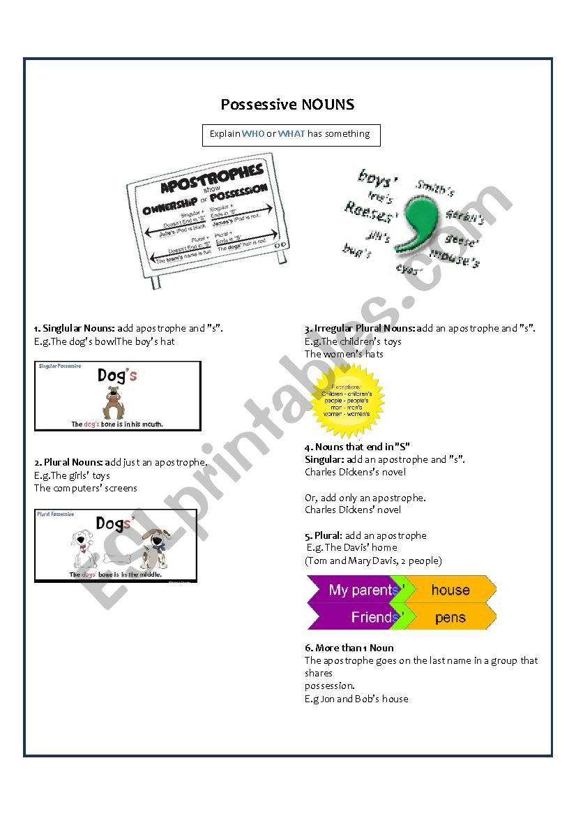 Possessive with nouns worksheet