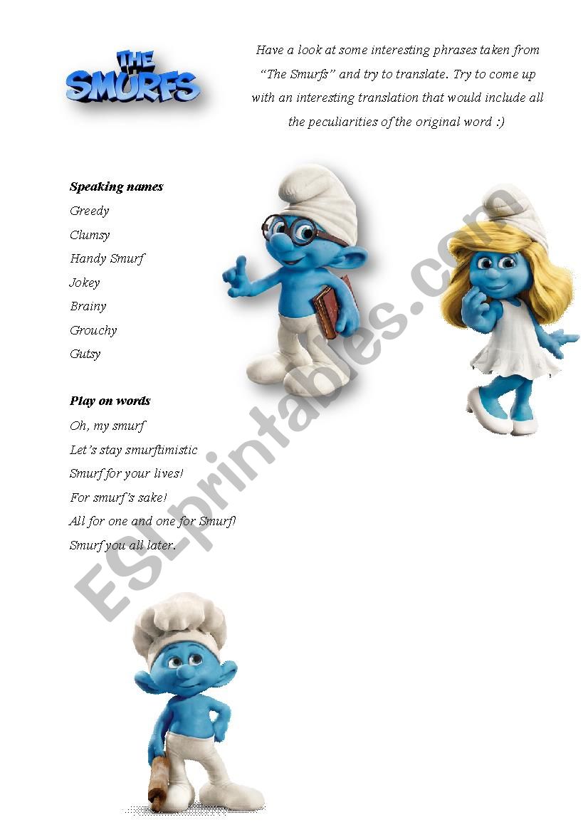 The Smurfs fun activity (vocabulary)