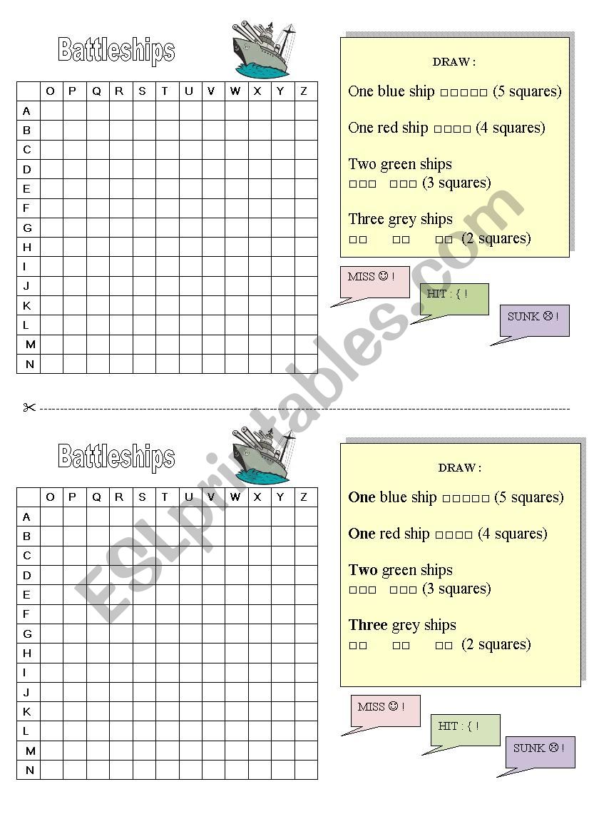 ALPHABET BATTLESHIPS PAIRWORK worksheet