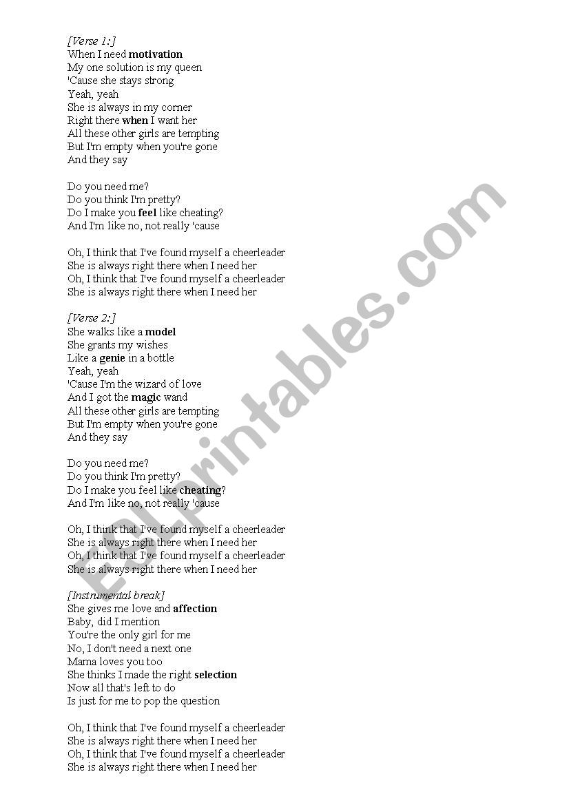 oh i think i found myself a cheerleader song oh i think i found myself a cheerleader song