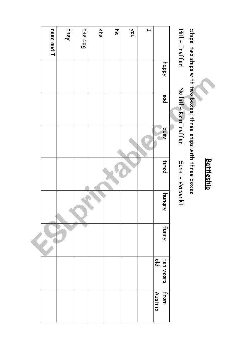 Battleship (game): forms of to be