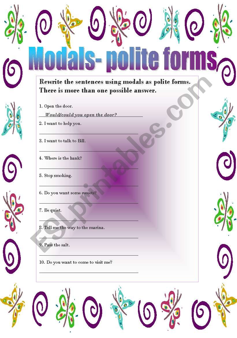 Polite forms - practice worksheet