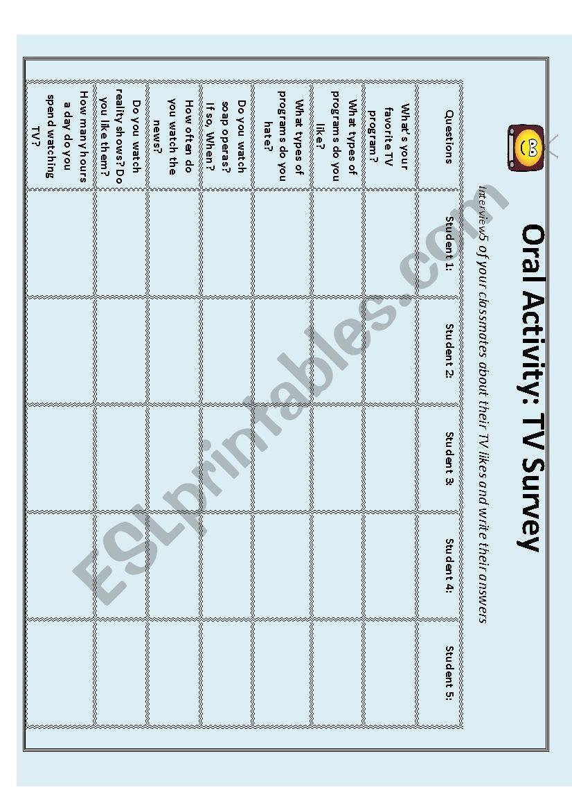TV survey worksheet