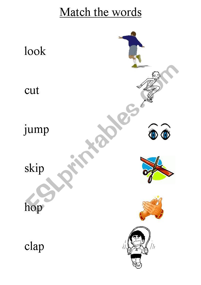 Action verb match up worksheet
