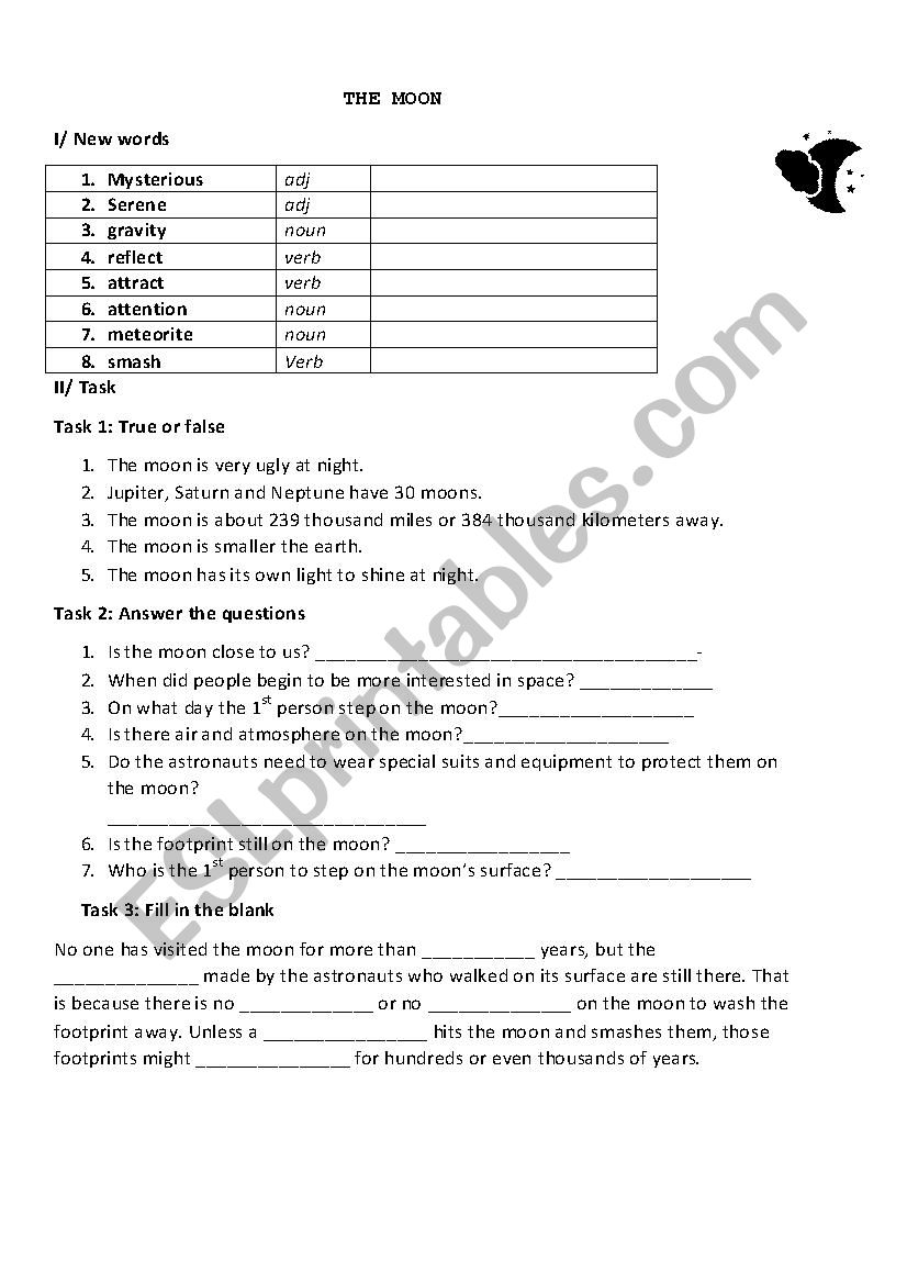 The moon worksheet