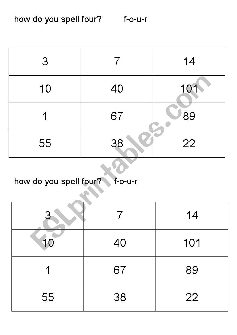 how do you spell four? worksheet