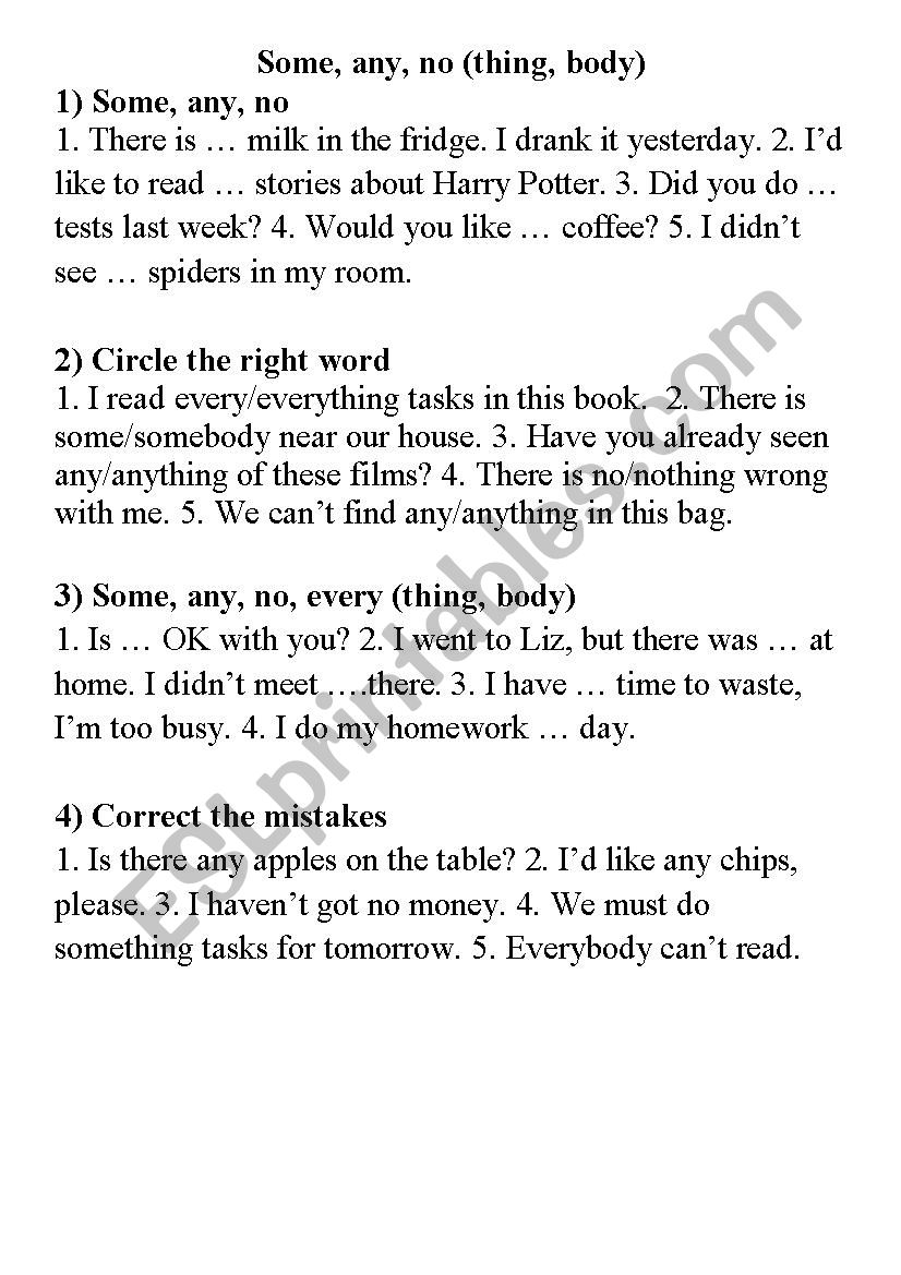 Some/any/no worksheet