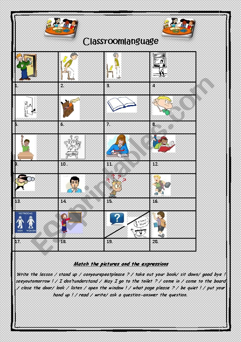 classroom language worksheet