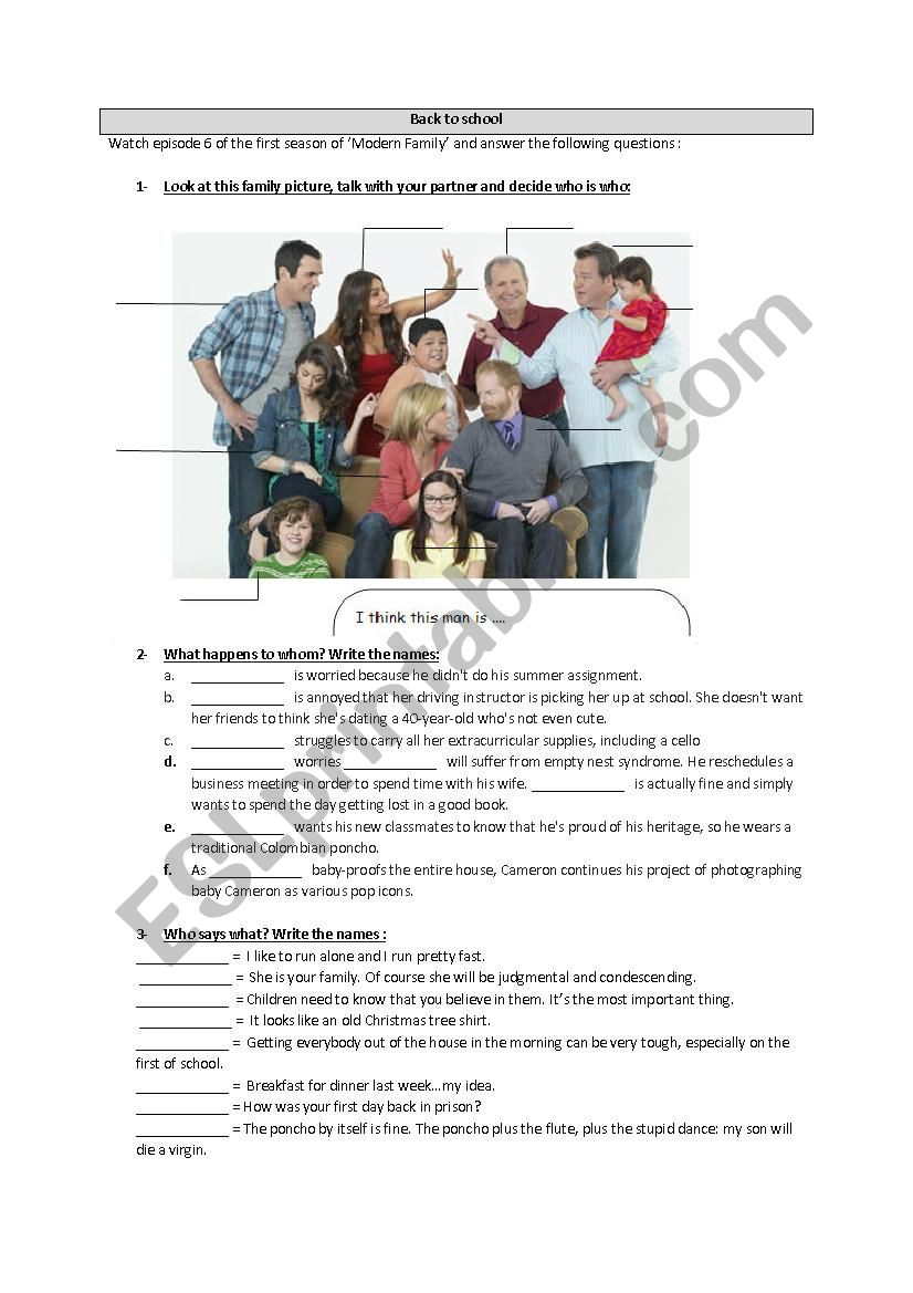 Modern Family -Back to school worksheet