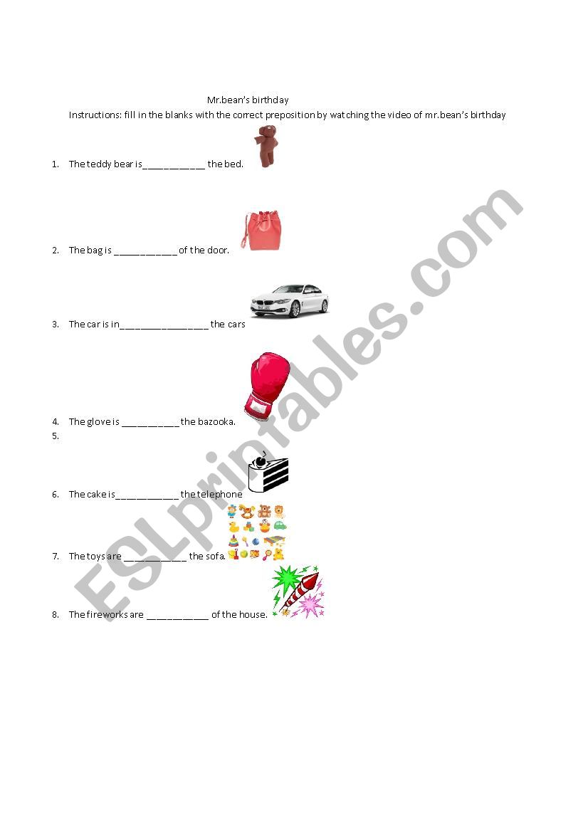 mr.beans birthday-prepositions of place
