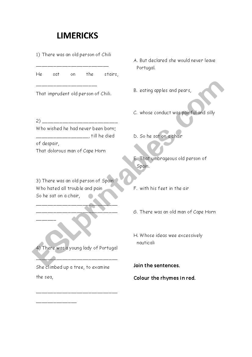 LIMERICK worksheet