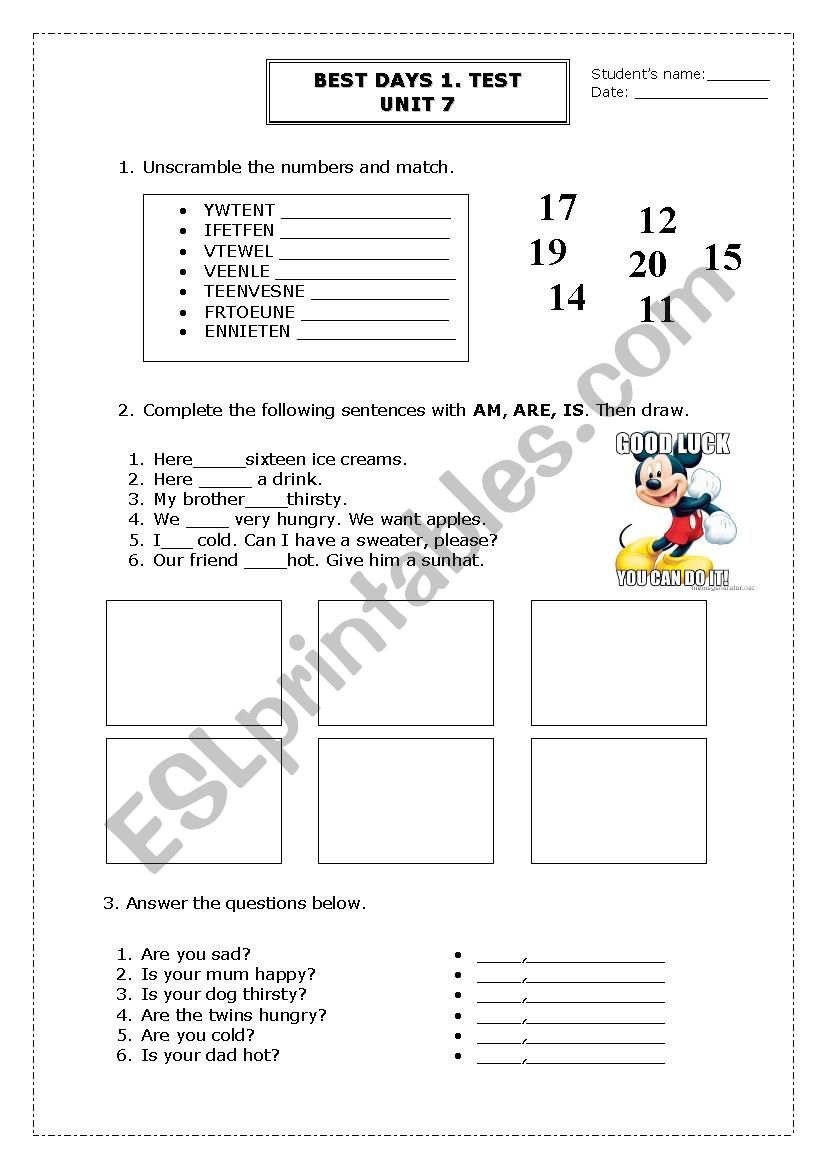 BEST DAYS 1. TEST.UNIT 7 worksheet