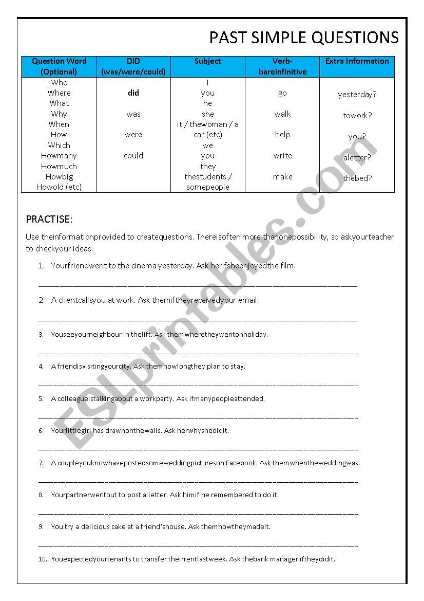 Forming Past Simple Questions worksheet