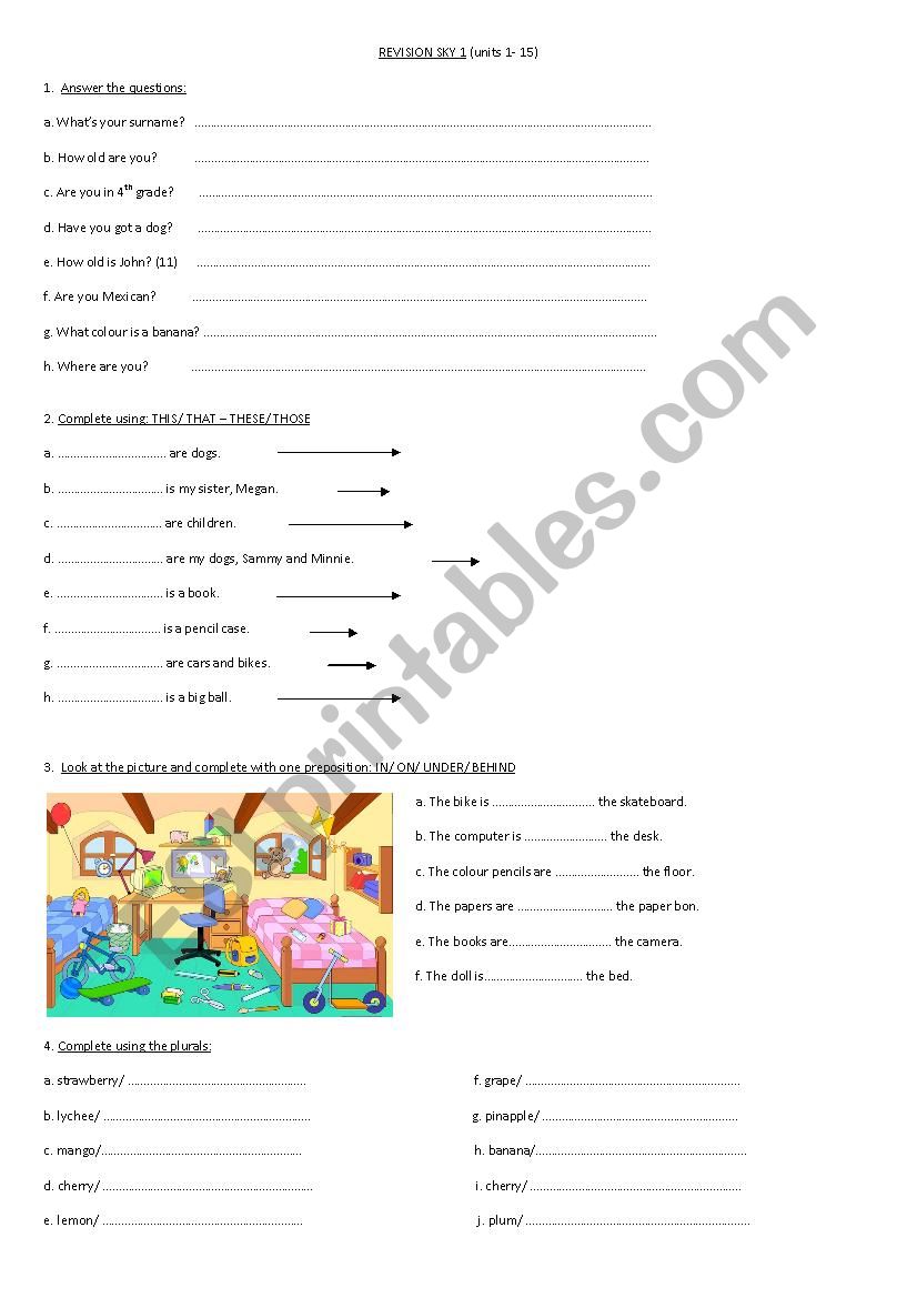 revision sky 1 worksheet