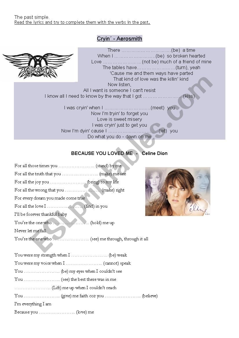 the-past-simple-song-extracts-esl-worksheet-by-natlizzie