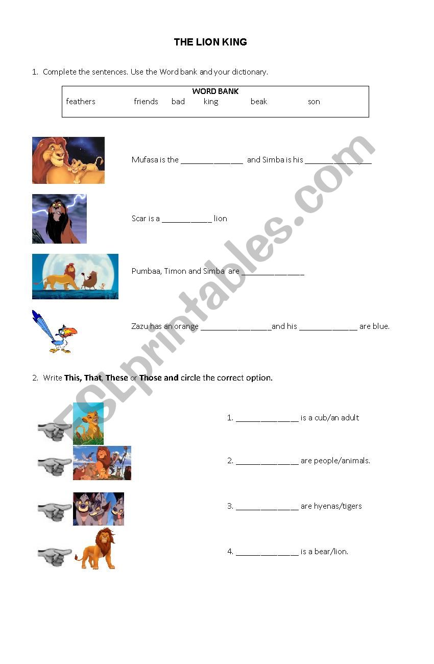 The lion king movie worksheet worksheet