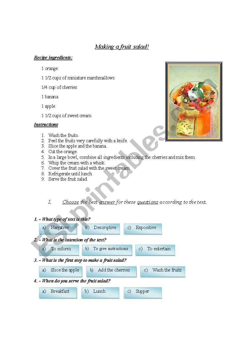 a recipe worksheet