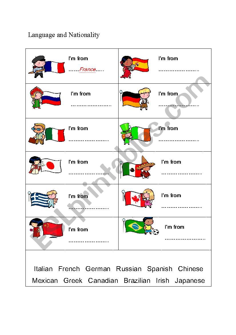 nationality and country worksheet
