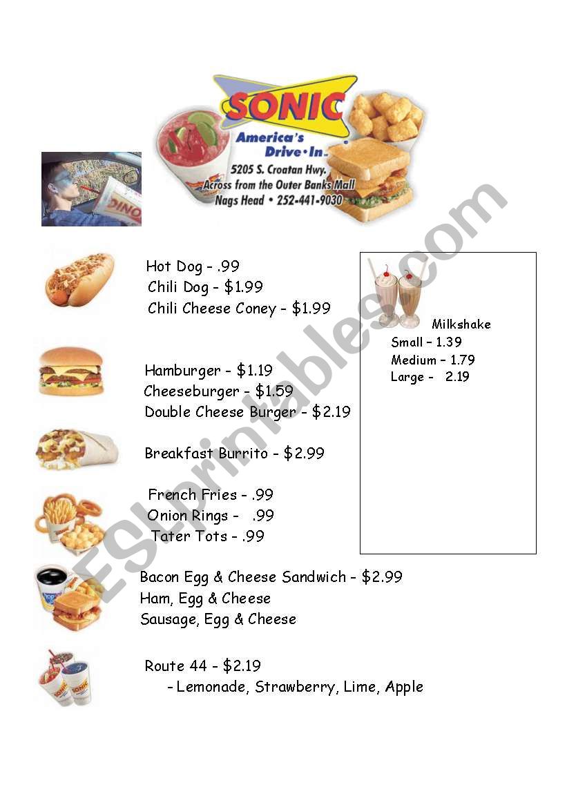 Menu and translations worksheet