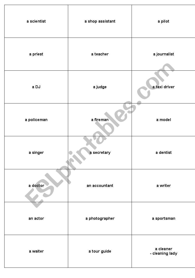 Jobs - miming worksheet