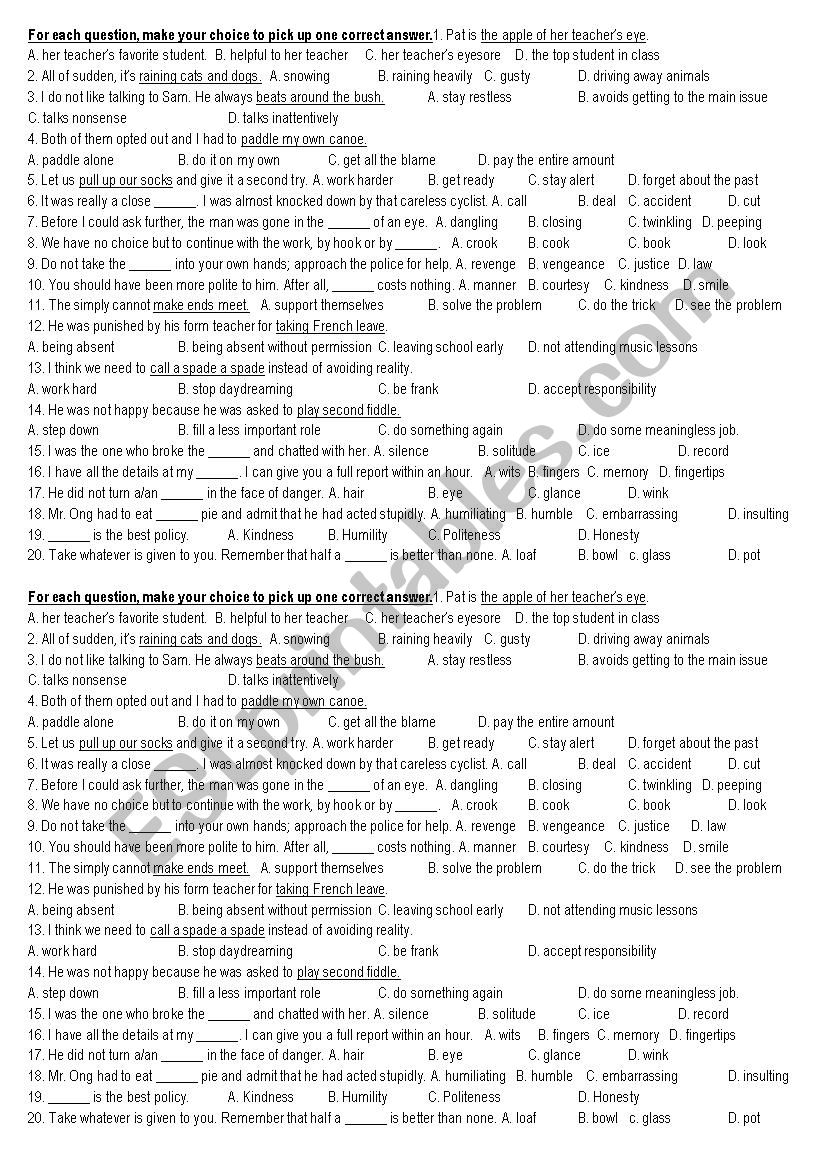 Proverbs/Idioms worksheet