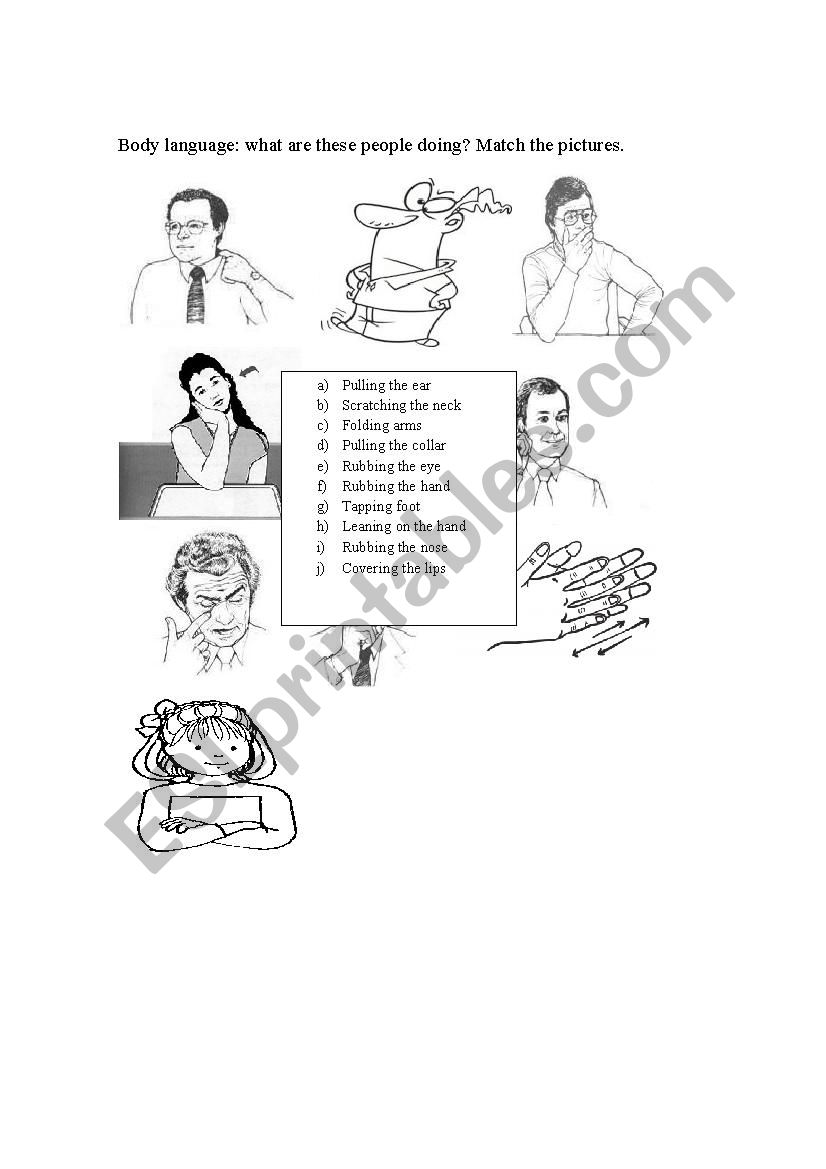 Body language  worksheet