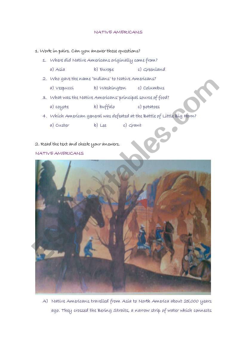 NATIVE AMERICANS worksheet