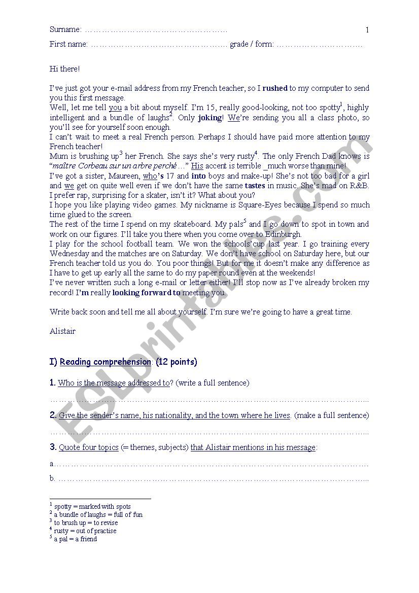 A letter worksheet