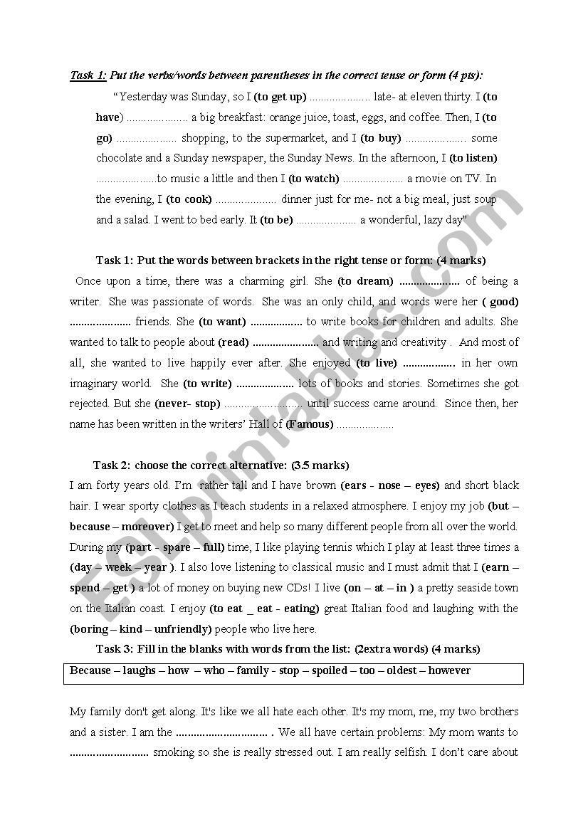 review activities worksheet