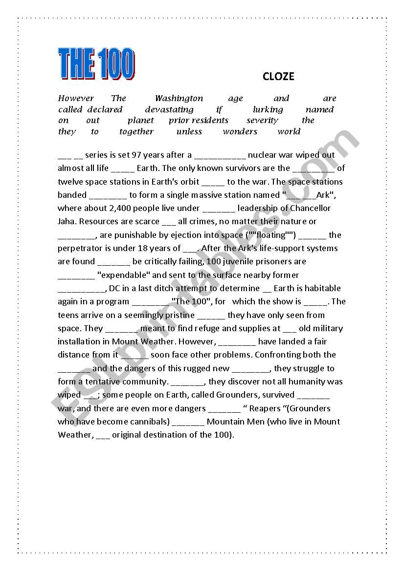 The 100 worksheet